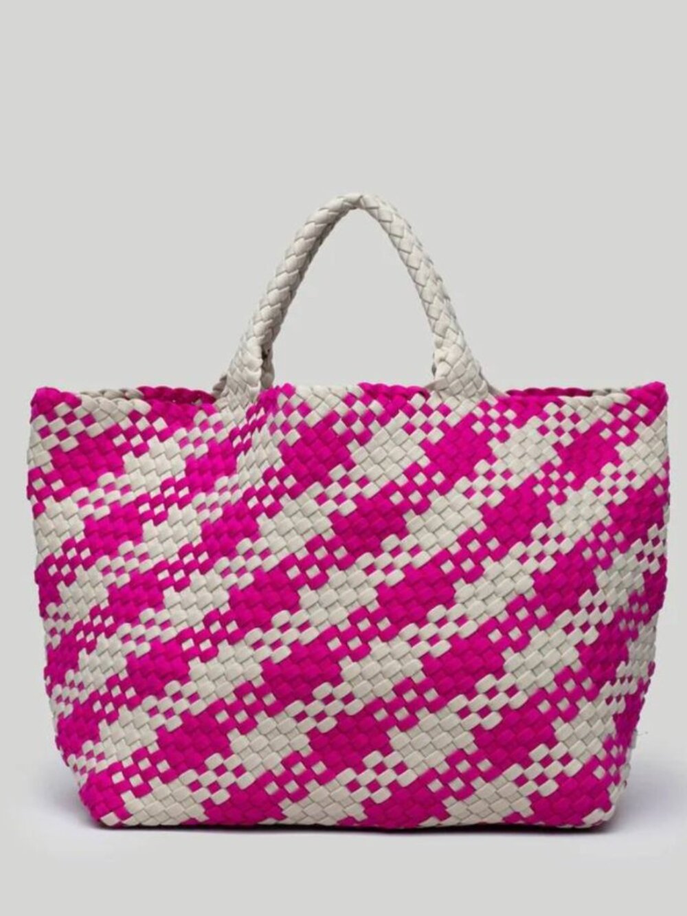 Naghedi St. Barths Hibiscus Large Plaid Tote Handwoven Neoprene Zip Pouch $350.0